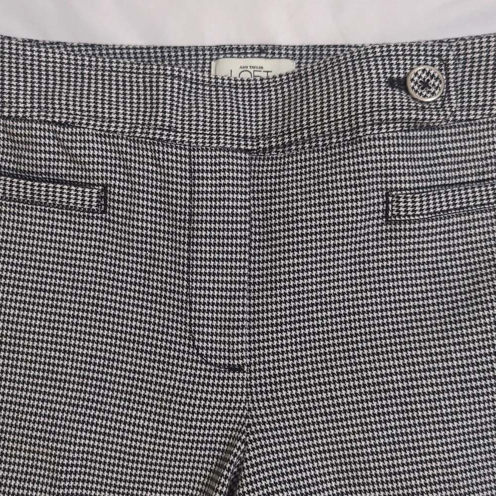 LOFT Marisa Houndstooth Crop Pants, Color Black/White Size 6 - Picture 3 of 14
